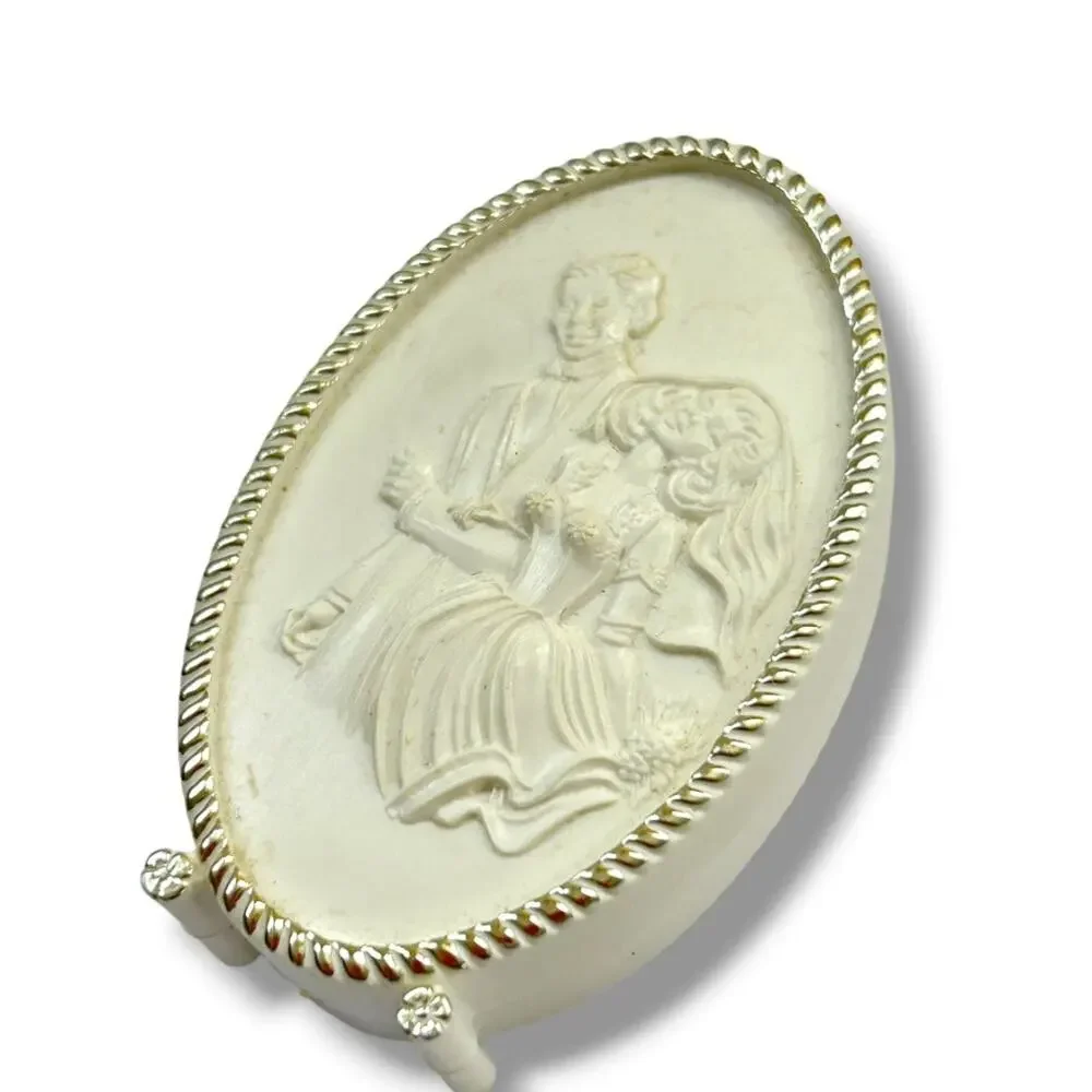 Vintage Rocket Jewelry Box Wedding Theme Rings White Celluloid Hinged